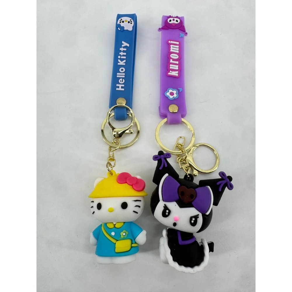 Sanrio Hello Kitty and Kuromi 3D Silicone Keychain Set Blue Purple Kawaii Charm